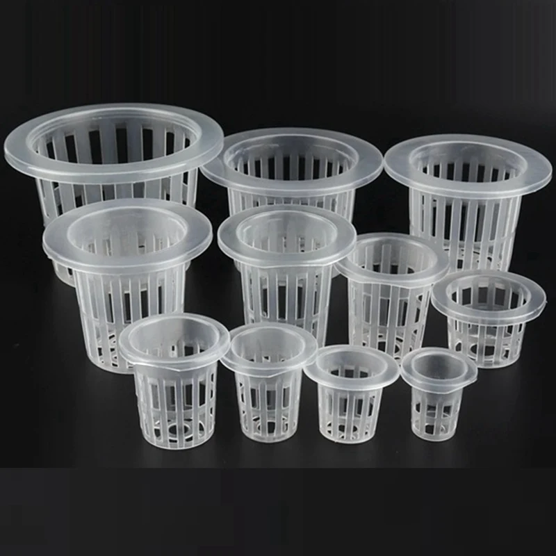 10 Stück weiße hydroponische erdlose Netzkörbe, Pflanzenwachstumstöpfe für Gemüse, Kräuter, Schwammtablett, Aeroponic-Pflanzgefäß, Klonbecher – Detail 2