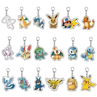 Pokemon Flat Acrylic Keychain Elfin Figure Pikachu Bulbasaur Psyduck Squirtle Gengar Meowth Kawaii Cute Pendant Dolls Boys Gifts