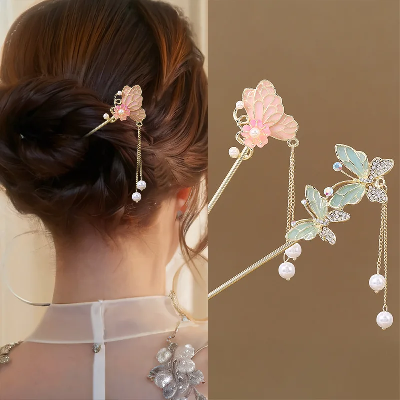 

Ancient Style Tassel Flower Hairpin High-end Feeling Braided Hair Chinese Cheongsam Ancient Costume Accessories for Women