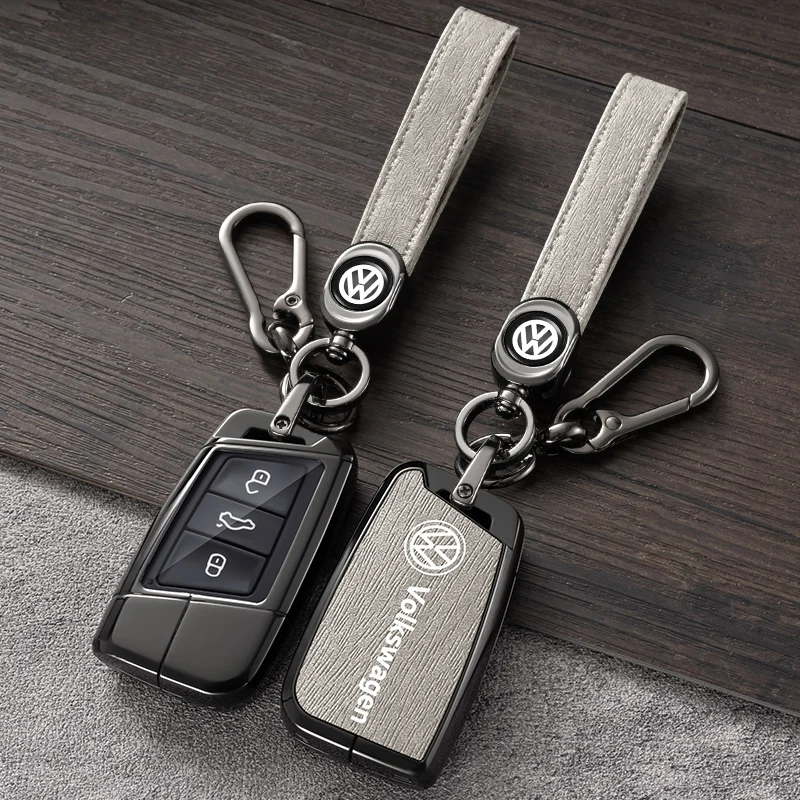 

Чехол-накладка из кожи и сплава для смарт-ключа Volkswagen VW Magotan Passat B8 Golf