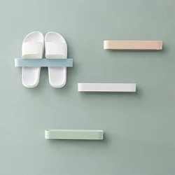 Self-Adhesive Slipper Rack - Wall-Mounted Bathroom Storage, 6-Hook Slipper Organizer for Toilet, Shower, Bedroom (White)