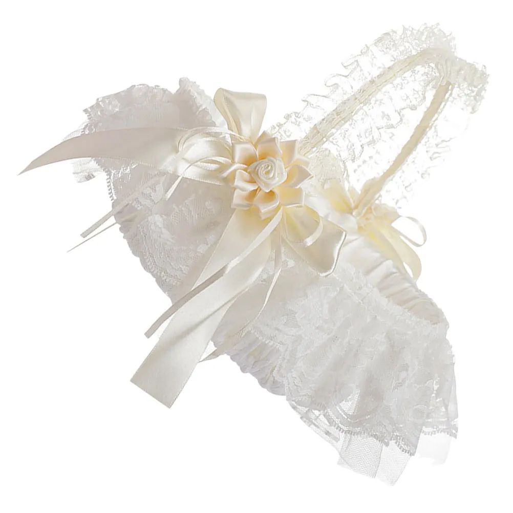 

Свадебная корзина с кружевной отделкой в деревенском стиле, плетеная вручную, для цветов, свадебной церемонии, вечеринки, хранения подарков