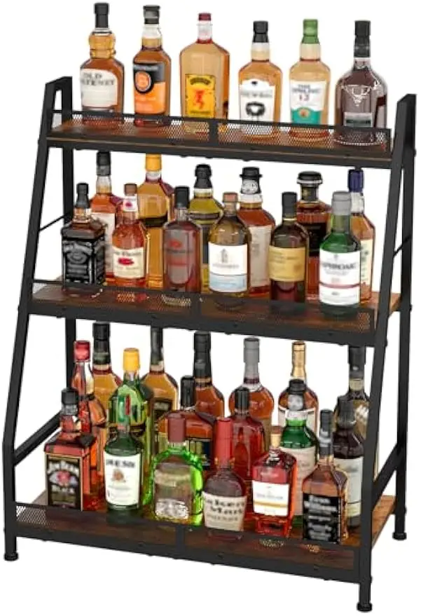 

3-Tier Safe Height Trapezoid Wine Rack, Large Capacity Freestanding Bar Stand for Whiskey and Liquor Storage
