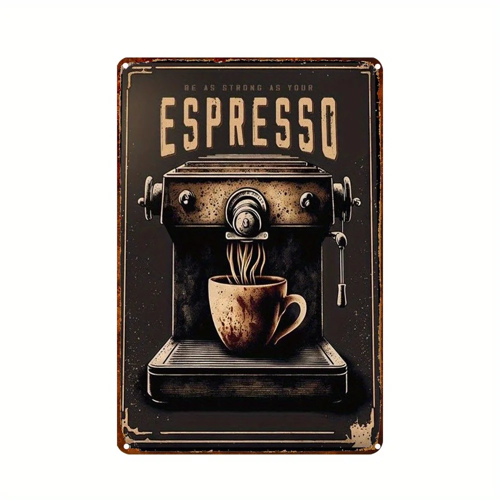 [2D plano] 20,32x30,48 cm Vintage máquina de café expreso letrero de pared de Metal-decoración artística Retro para amantes del café con diseño en la vapeur | St.
