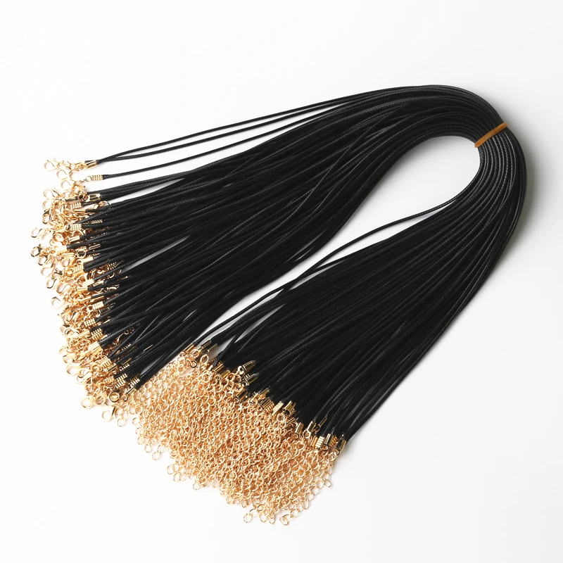 

1.5mm black Wax Leather cord rope necklaces 18'' with Lobster clasp for diy pendants jewelry Wholesale 100pcs/lot