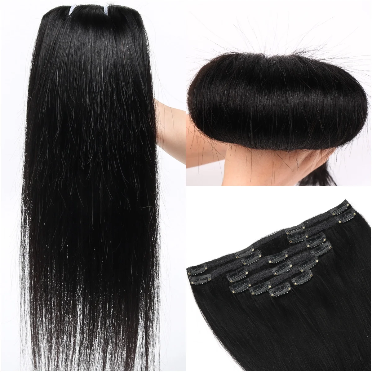 كليب في وصلات الشعر شعر بشري حقيقي كامل مشبك للرأس في وصلات شعر طبيعية مستقيمة سلس لا تشابك ولا ذرف #2