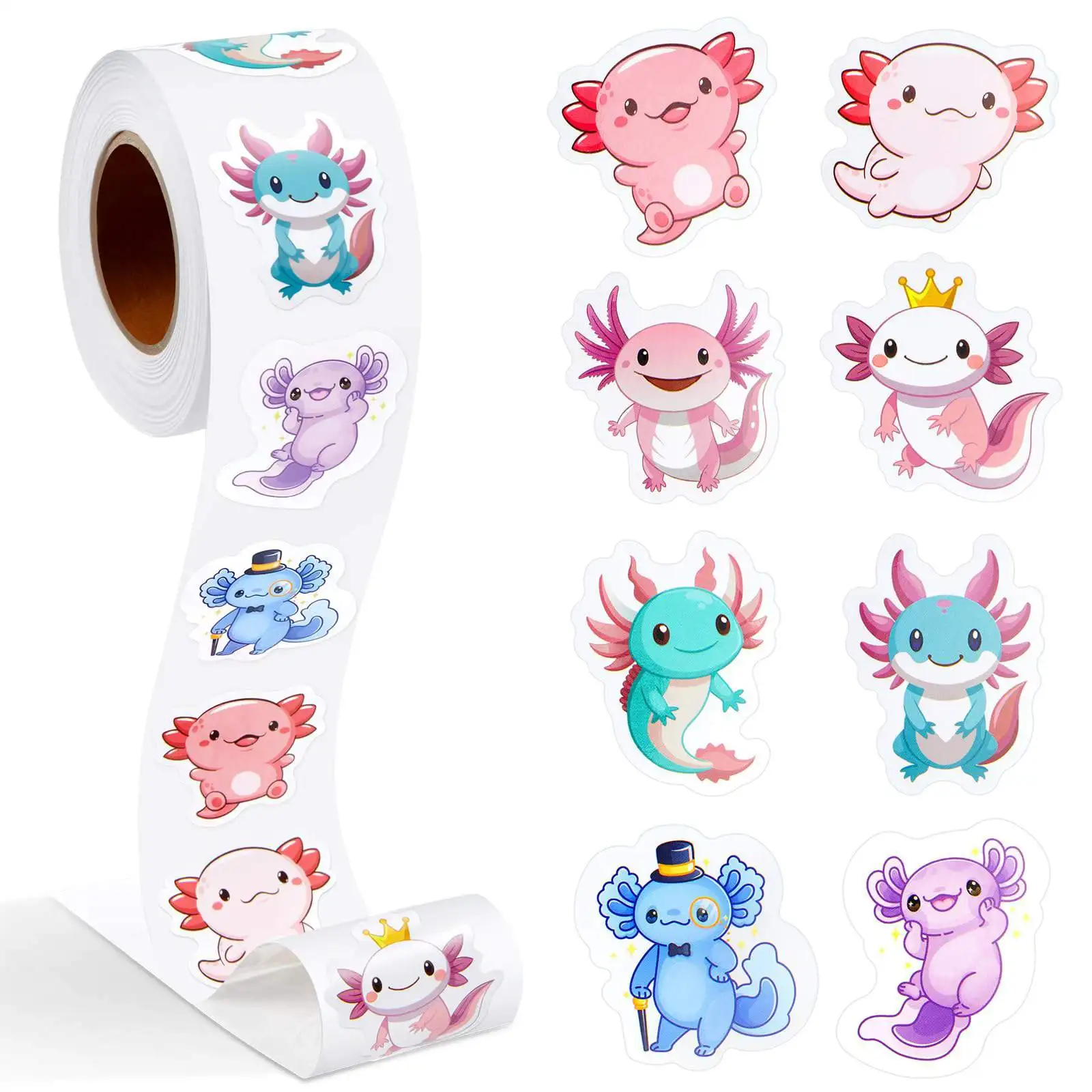 500 Pcs/roll Axolotl Stickers Decal Reward Cute Office Supplies Incentives Animals Sticker Christmas Party Favor,1 inch