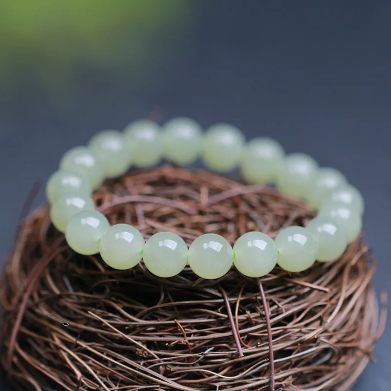 

Natural Hetian Jade Qingshui Round Bead Bracelet Qinghai Ice Material Solid Color Jade Bracelet Gifts