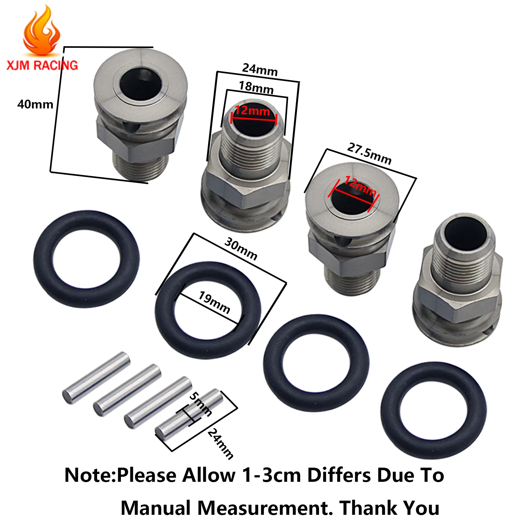 Losi 5ive T Rovan V5 LT 4WD KM X2 DDT FID 트럭 타이어 부품 용 휠 용 24MM 합금 확장 샤프트 세터 휠 너트 세트