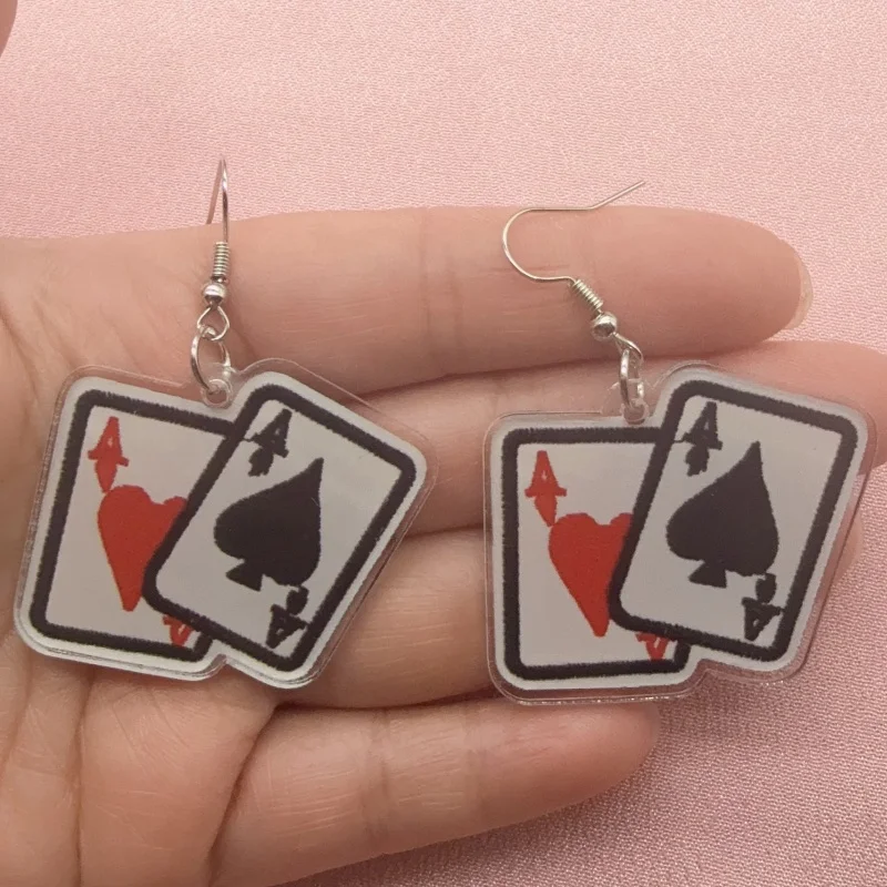 1 pair of acrylic poker red heart spade A earrings, women's earrings, the best choice for gifts