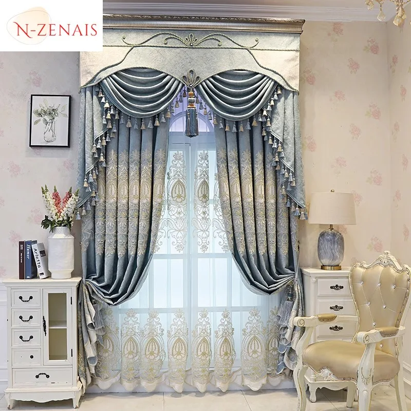 

Custom Size！！European Style Luxury Elegant Blackout Embroidered Fashion Curtains for Living Dining Room Bedroom Decor Window