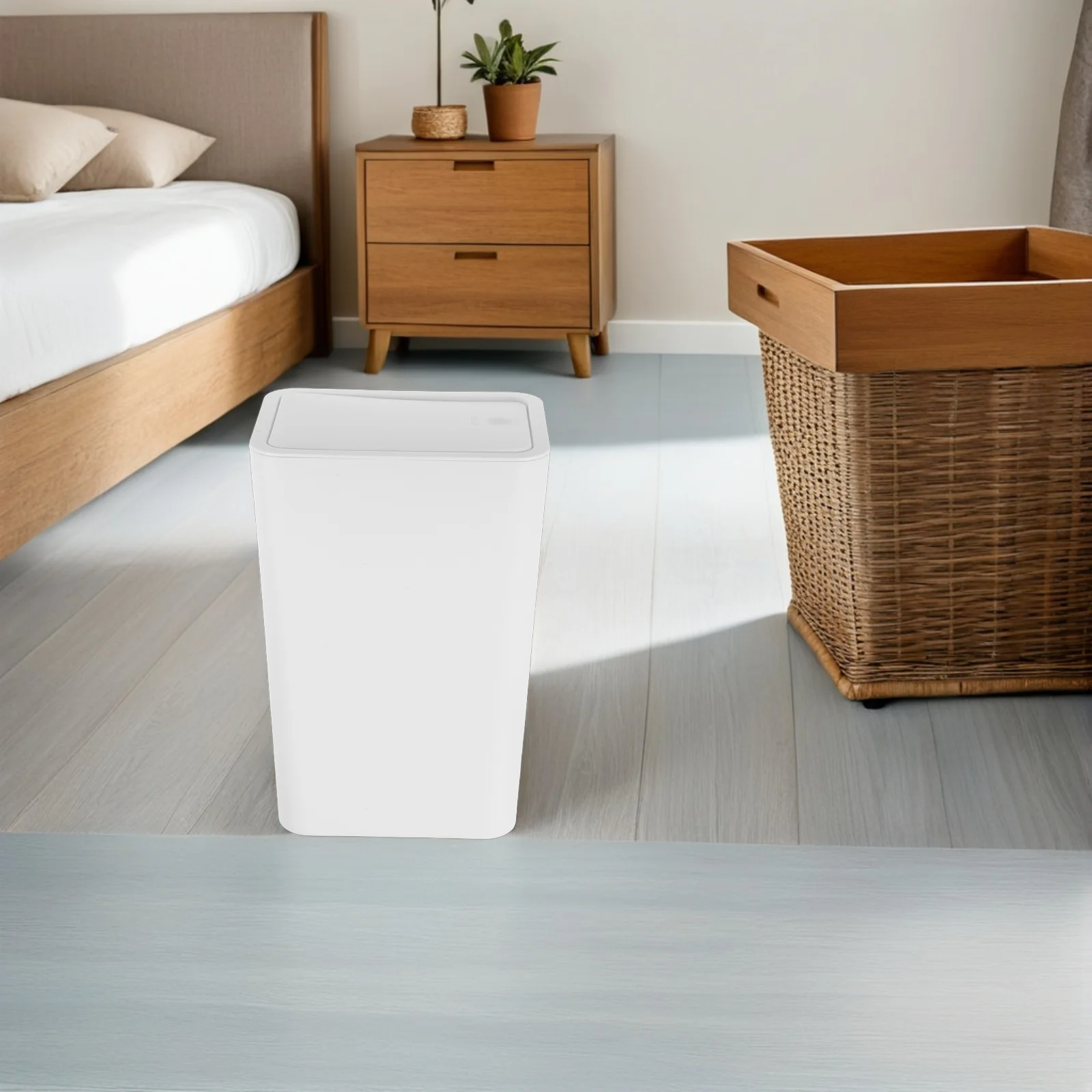 

2pcs Press Top Trash Can Square Bathroom Garbage Bin With Lid Compact Plastic Waste Basket For Office Bedroom Living Room