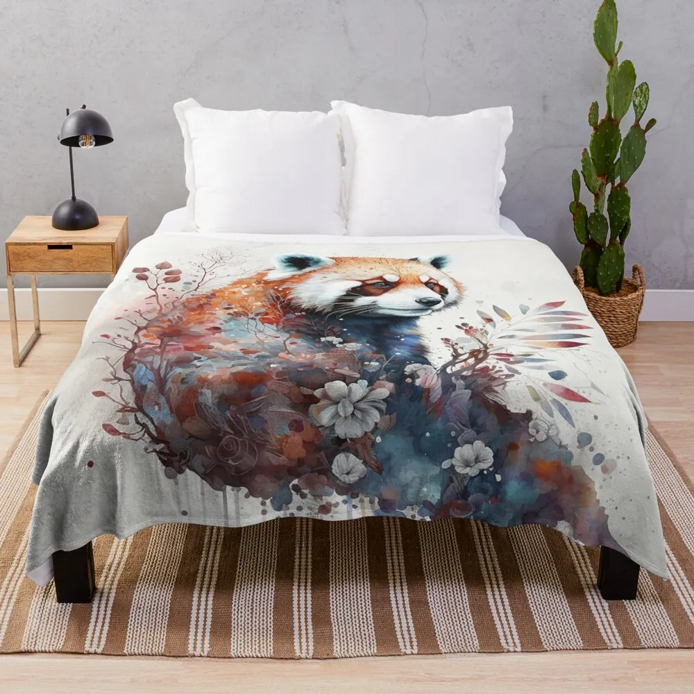 

Watercolor Red Panda in Nature, Floral Design Throw Blanket Thermals For Travel decorative Giant Sofa Hair Blankets