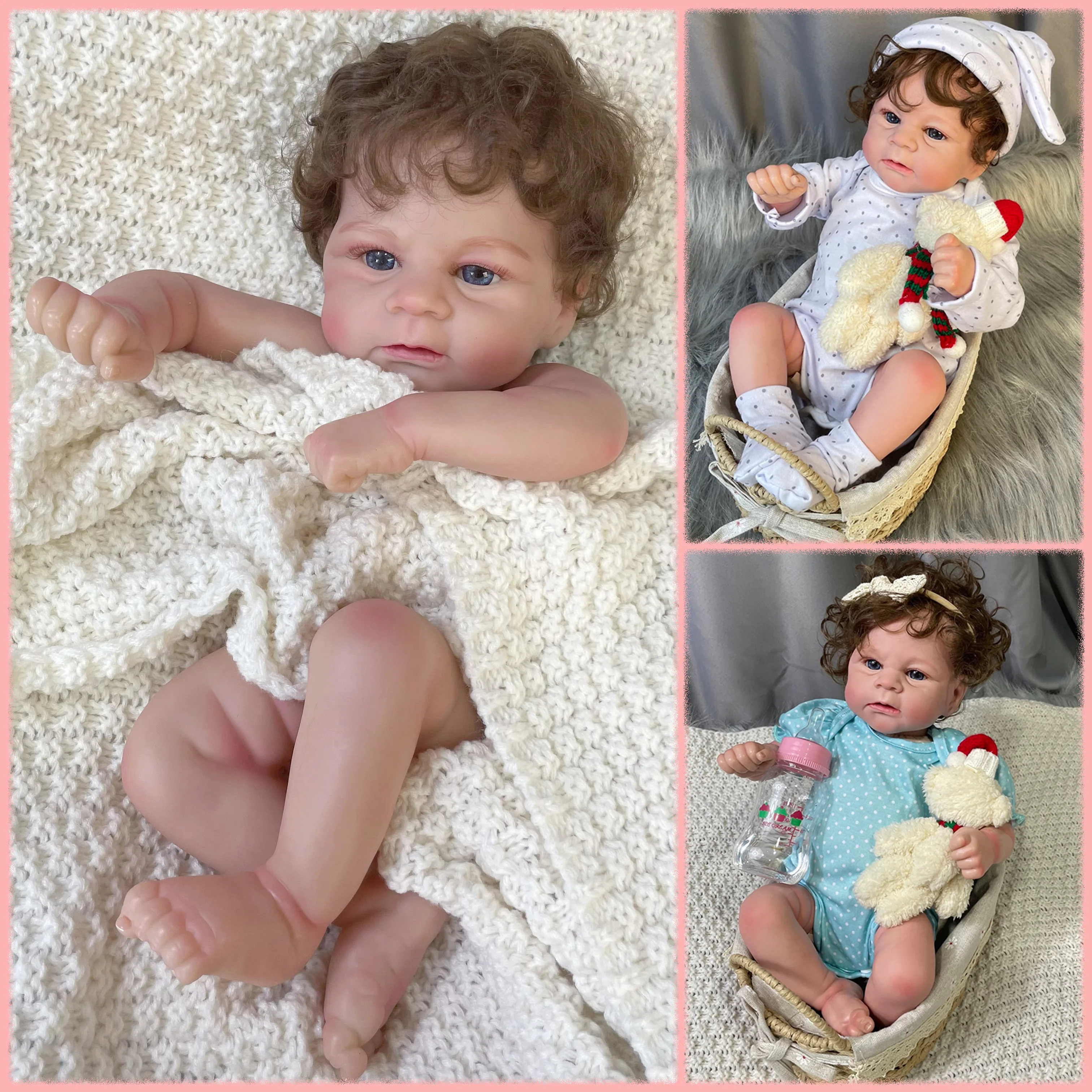 Elijah Reborn Doll Kit 18inch Unassembled Lifelike Multiple Layers Painting Doll Parts Visible Veins Hand Rooted Curly Hair