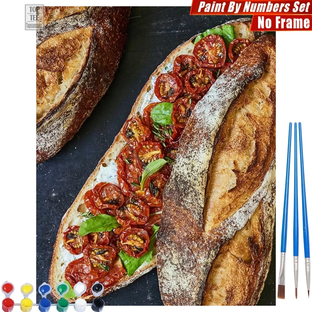 Kit de pintura al óleo digital DIY de Baguette de Tomate Crujiente - Arte de pared en lienzo de Baguette de Tomate Asado, Regalo de Pascua para Mamá