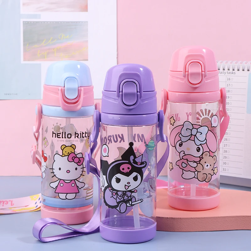 Cartoon Anime Straw Water Bottle Cute Portable Straw Cup Children Water Cup For Home Office School Travel Drink Cups