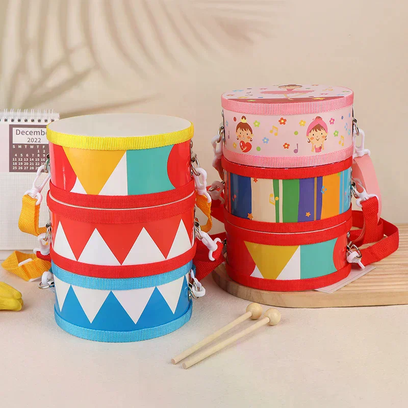 Kids Percussion Drum Wood Toy Set With Carry Strap Music Instrument Teaching Aids For Toddlers Develop Children's Rhythm Sense