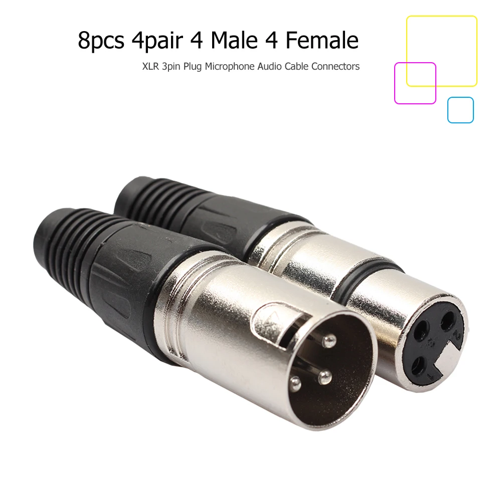 40-8pcs 3Pin XLR Audio Cable Connector Microphone Wire Connector Socket MIC Male Plug Female Jack Power Adapter Accessories