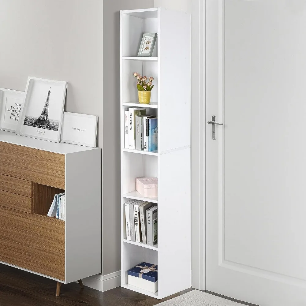 

PACHIRA E-Commerce 71" H White Narrow Bookshelf, 6 Tiers Tall Skinny Bookshelf Adjustable Book Shelf Display Cabinet DVD Storage