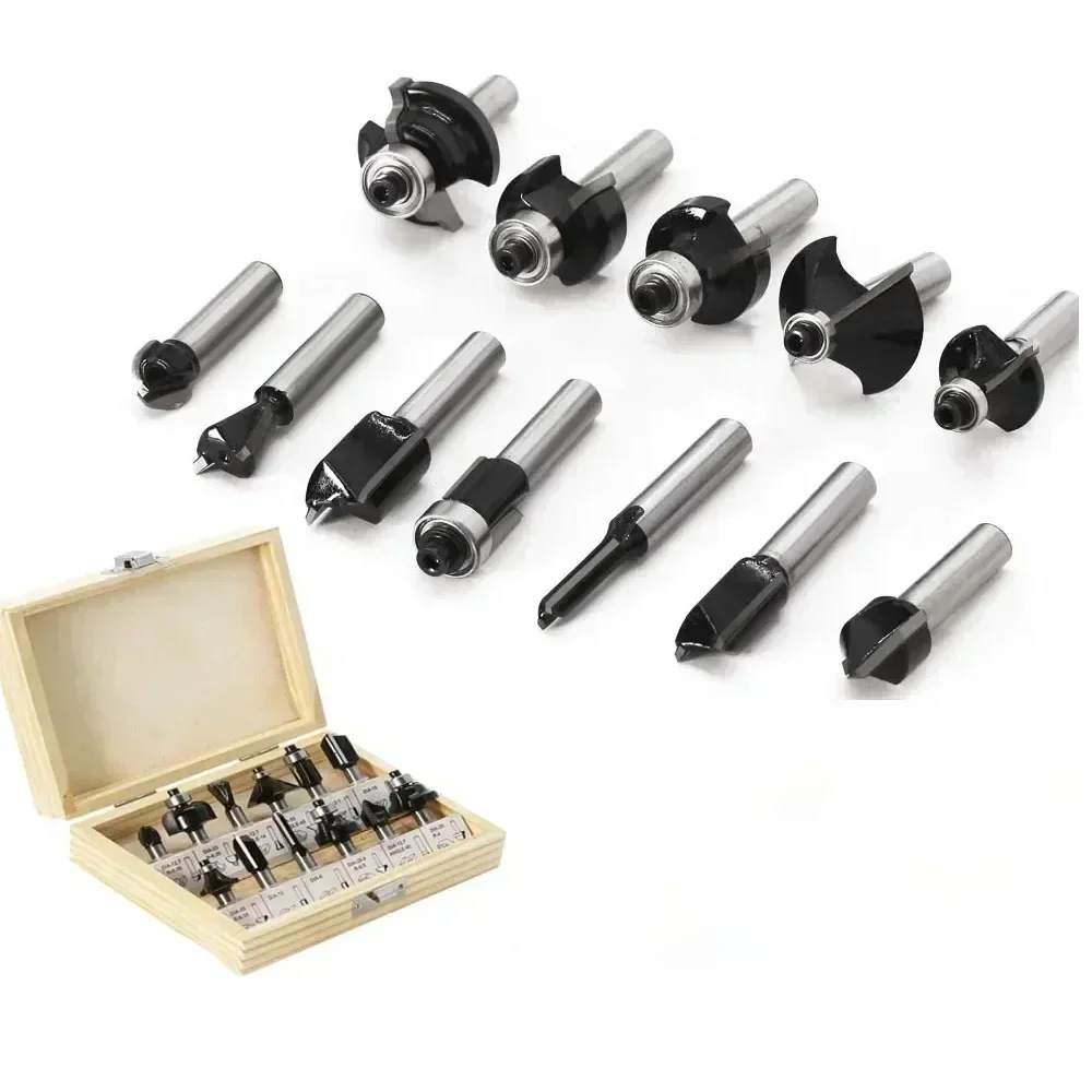 

12Pcs/Set 8mm Shank Wood Router Bit Straight End Mill Trimmer Cleaning Flush Trim Corner Round Cove Box Bit Tools Milling Cutte