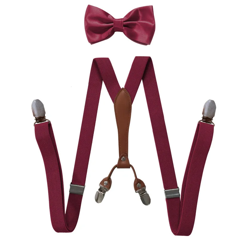 Mannen Volwassen Stevige Bretels Bowtie Sets Y-Back Bretels Vrouwen Katoenen Vlinder Riem Strik Overhemd Broek Feest Bruiloft Bretels Zwart