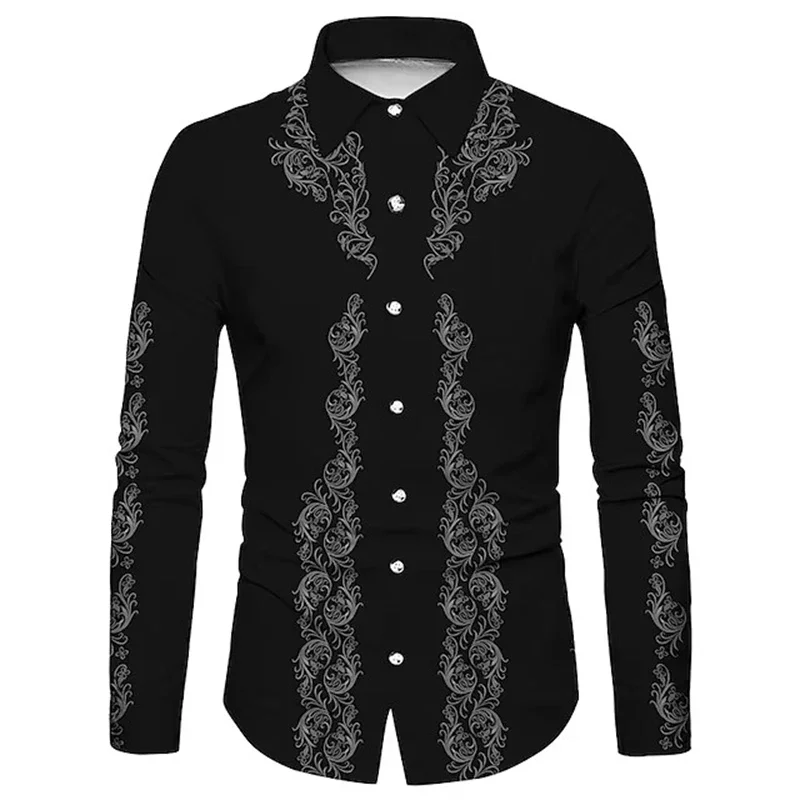 Hot Sale 2024 New Fashion Flower Printed Men\'s Shirt Casual Plus Size Long Sleeve Shirts Male Slim Fit Mens Office Shirt XS-6XL