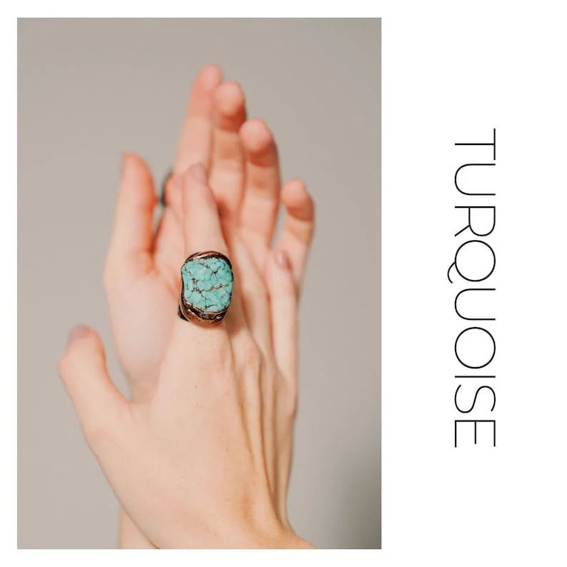 YEEVAA Chunky Turquoise Ring, Bronze Ring, Handmade Jewelry Gift