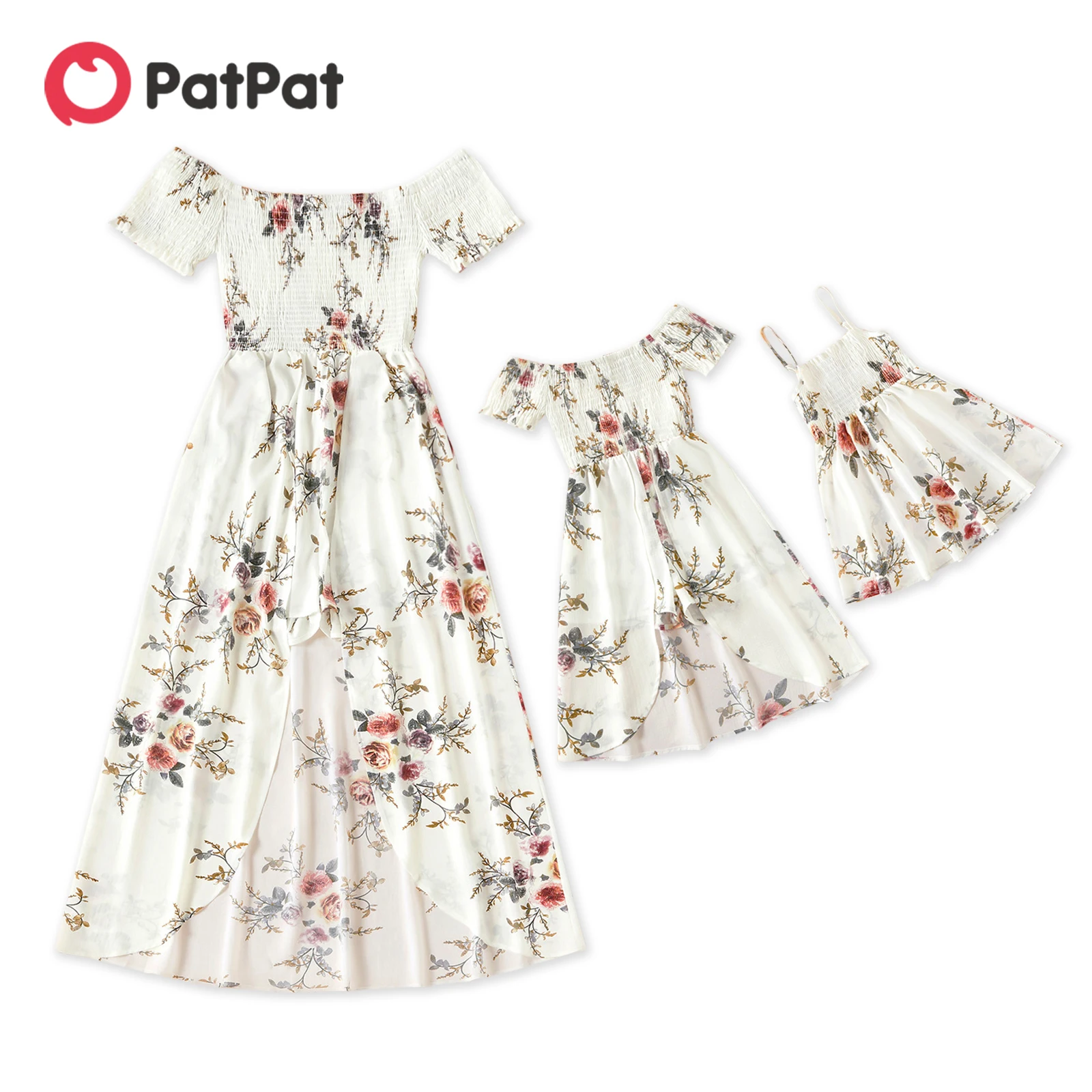 

PatPat New Summer Floral Print White Matching Maxi Romper Dresses for Mommy and Me