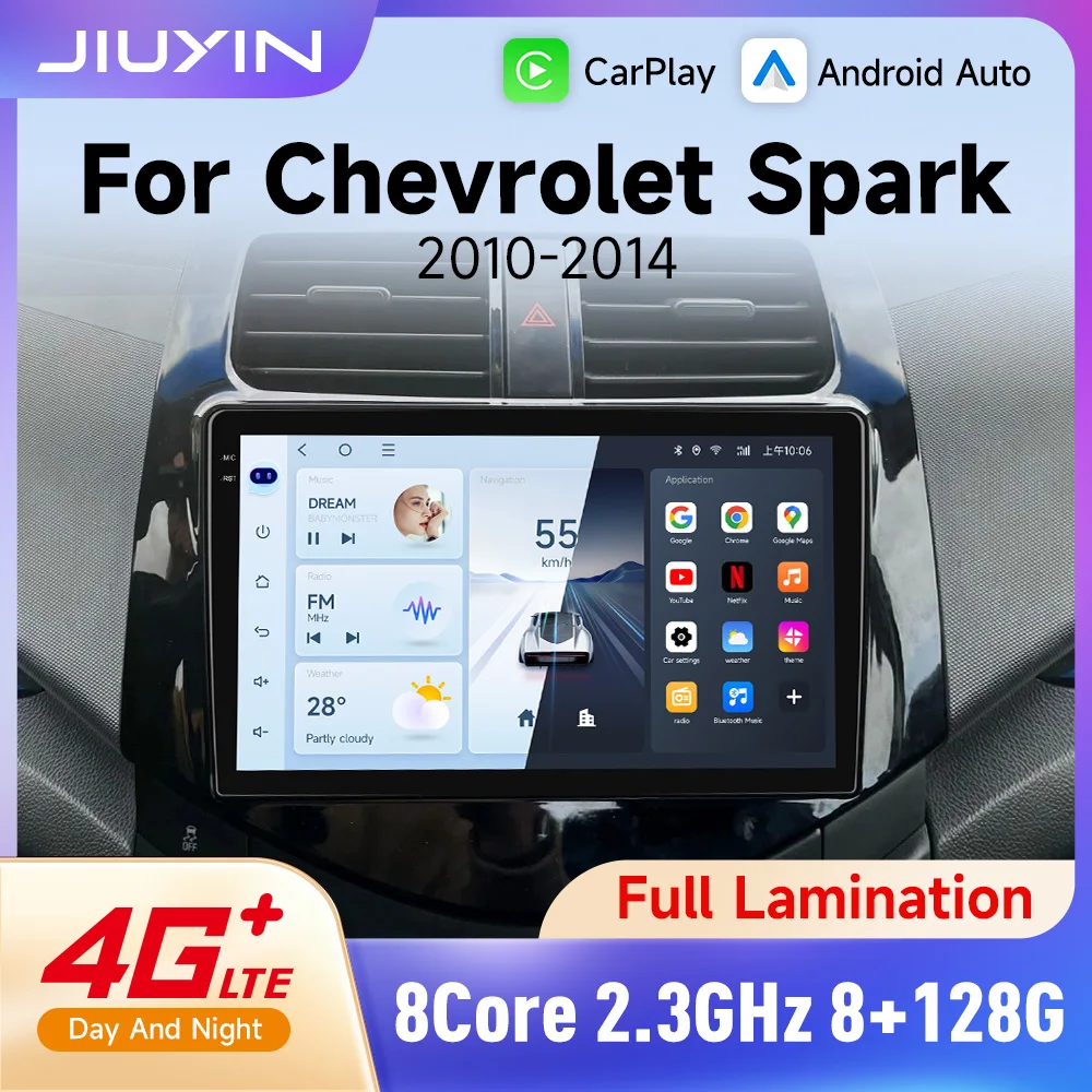 JIUYIN 9 Zoll Autoradio für Chevrolet Spark Beat Daewoo Matiz Creative 2010 - 2014 Carplay Android Auto Multimedia 2 Din Head Unit