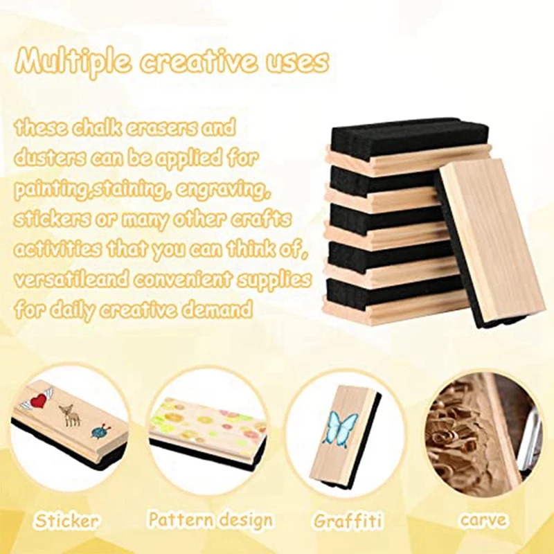 Borrachas Dustless Wood Chalk, Borrachas Chalkboard, Lã Felt Eraser para Professores Crianças, 10 Pacotes