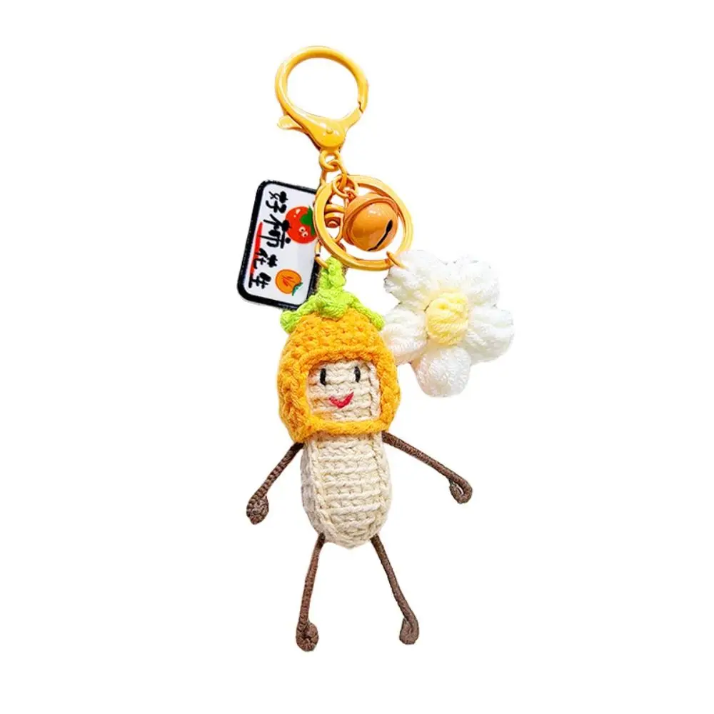 Fashion Persimmon Head Cover Knitted Peanut Keychain Cartoon Good Meaning Crochet Keychain Plush Cute Bag Pendant Gift