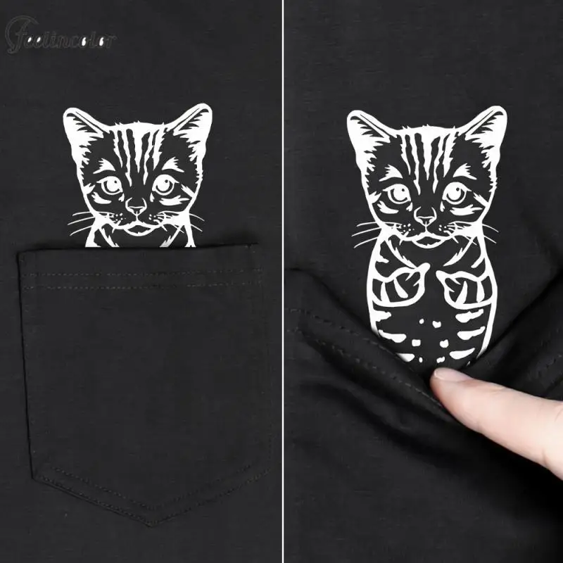 Fashion Men T-Shirt Cute Cat Dog Pocket T-Shirt 3D Printed Male for Women Shirts Tops Funny Round Neck Black Tees Clothing