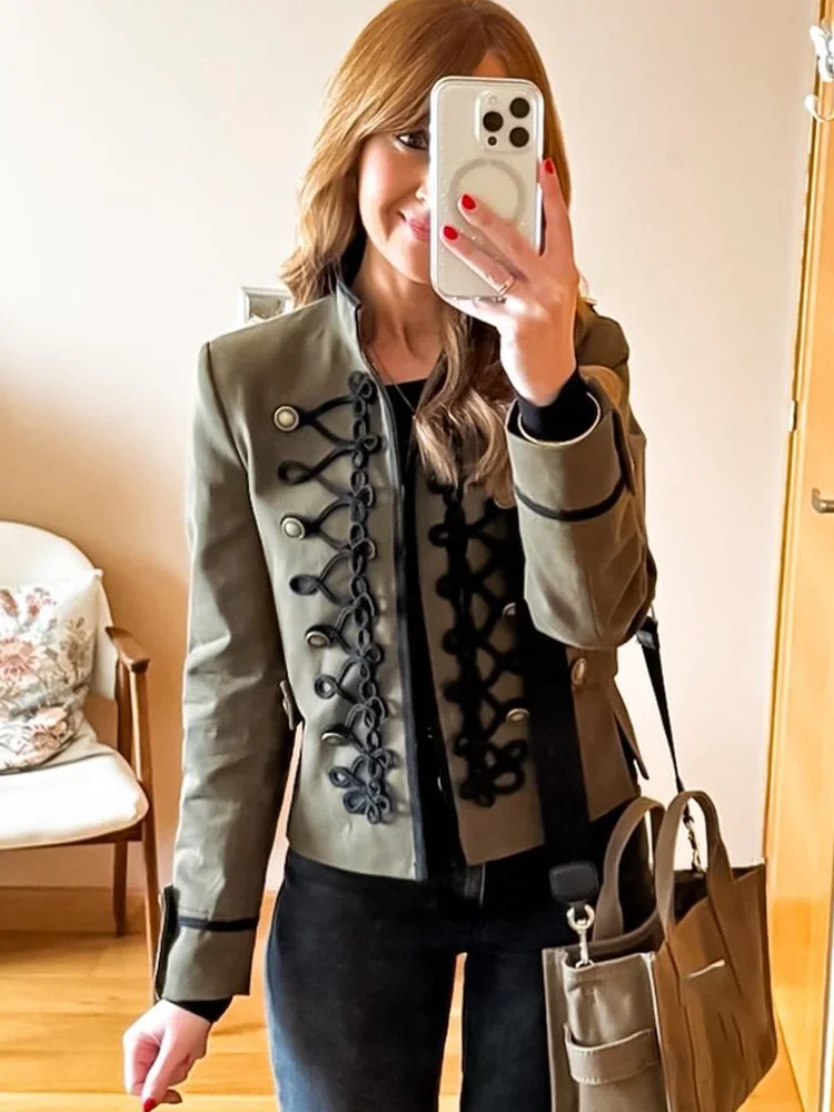 HH Women Spring New Fashion Versatile Belt Padded Rope Knot Buckle Blazer Coat Female High Street Casual Commuting Jacket Mujer