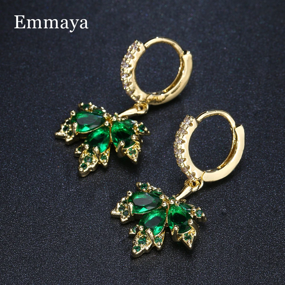 EMMAYA French Vintage Crystal Zircon Red Maple Leaf Earrings for Women Temperament Rhinestone Tassel Earrings Party Jewelry Bijo