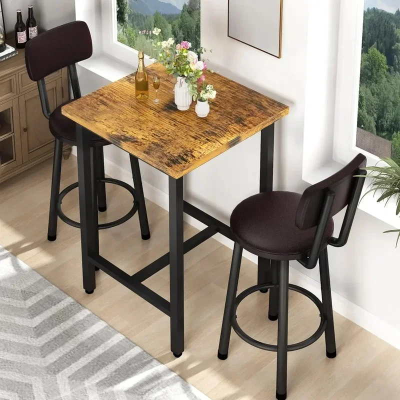 Modern 3-Piece Pub Dining Set with Wood Top, Counter Height Bar Table and Stools for Kitchen, Easy Assembly