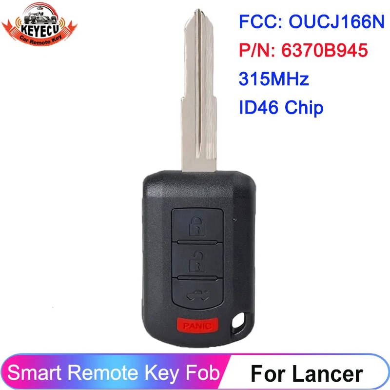 

KEYECU P/N: 6370B945 FCC ID: OUCJ166N For Mitsubishi Lancer 2016 2017 Remote Head Car Key Fob 3+1 4 Buttons 315MHz ID46 Chip