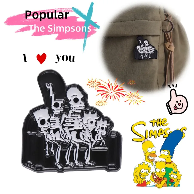 

New Cartoon Anime Figure Brooch Funny Skeleton The Simpsons Metal Enamel Pin Halloween Series Clothing Decor Gift