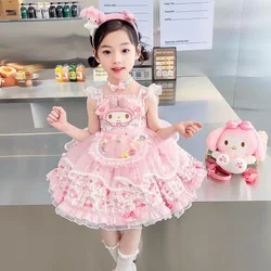 New Sanrio Cosplay Mymelody Lolita Princess Dress Summer Children Costume Dress Puffy Skirt Suit Cute Girl Birthday Kawaii Gifts