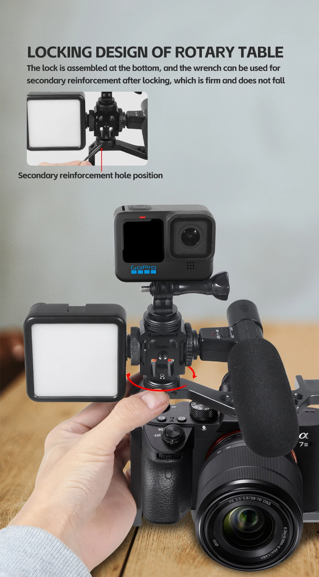 Triple Hot Cold Shoe Mount Adapter 1/4 Halter für Nikon Canon DJI MIC 2 SLR Stativ Mikrofon Licht Audio Recorder Ständer Halterung – Detail 7