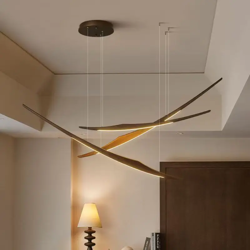Modern Designer Creative Minimalist Vintage Solid Wood Pendant Light For Living Room Dining Room Tea Room Long Strip Lamp