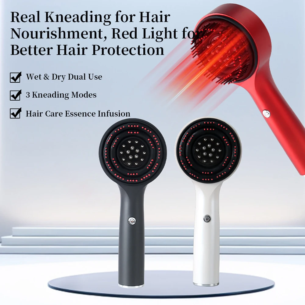 

Электрический массажер для кожи головы с красным светом, аппликатор для нанесения масла, водонепроницаемая щетка для роста волос с ручкой для успокоения кожи головы