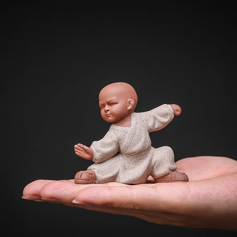 Kungfu Tai Chi Monks Figurines Purple Clay Pottery Buddha Statue Sculpture Fairy Garden Desk Zen Ornament Home Docor Decoration