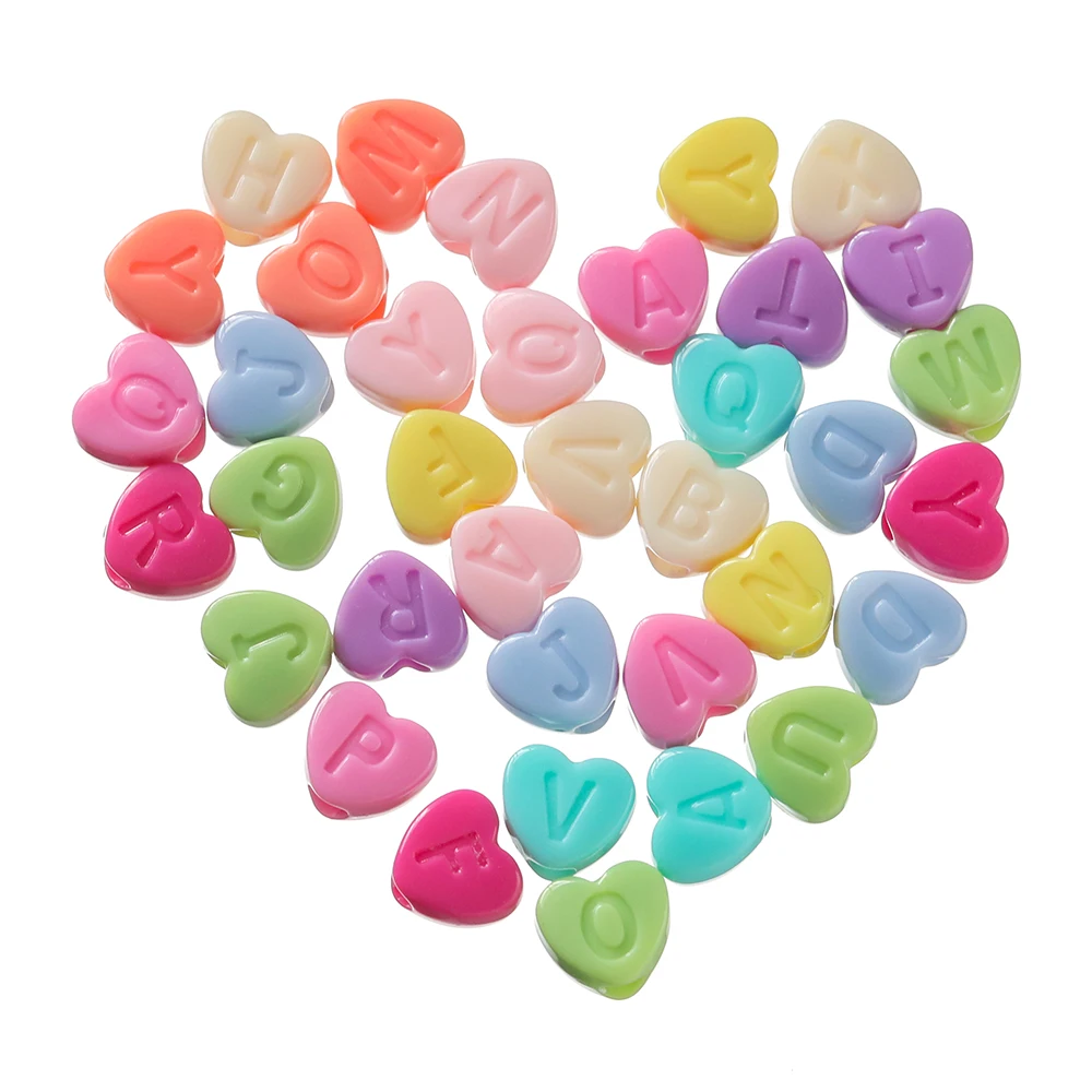 

50Pcs Heart Shape Alphabet Beads Acrylic Large Hole Bead Letter Beads for DIY Necklace Bracelet Phone Charm Craft Supplies