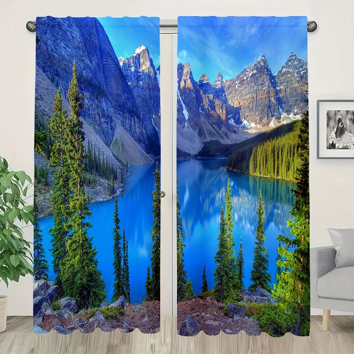 2pcs Forest Scenery Printed Curtains, Rod PocketDecorative Window Drapes, Window Treatments ForBedroom Living Room,lors 2 Panels