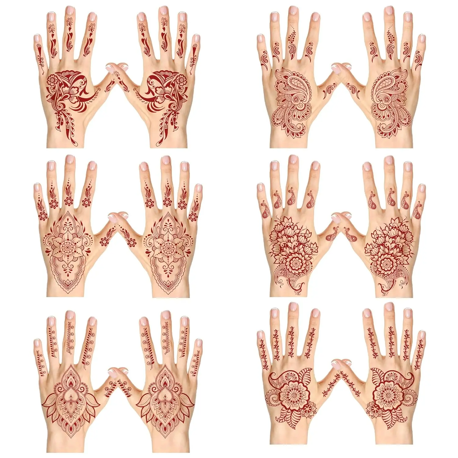 

6 Sheets Temporary Tattoos for Women Sexy, Brown Hand Tattoos for Women Girls Fake Tattoos Mandala Temporary Tattoo Flower Tatto