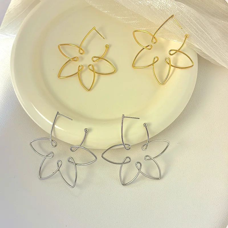 South Korea Dongdaemun Design Sense Gold Star Line Earring for Women Simple Five-pointed Star Shape Irregular Luxury Ear Jewelry