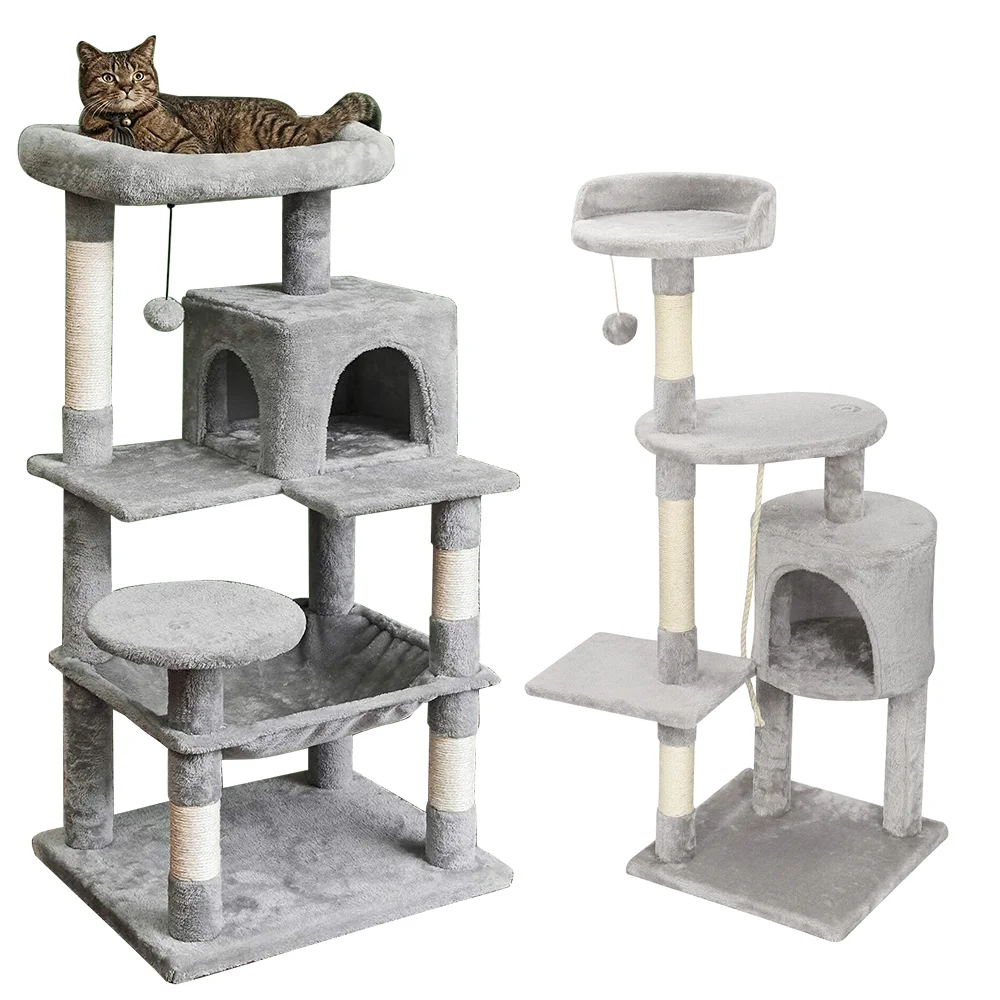 Mehrstöckiger Katzenbaum Kletterturm Kratzbaum Langlebige Kätzchen-Sprungspielzeuge Gemütliches Katzenhaus mit Liegeplatz Haustierzubehör