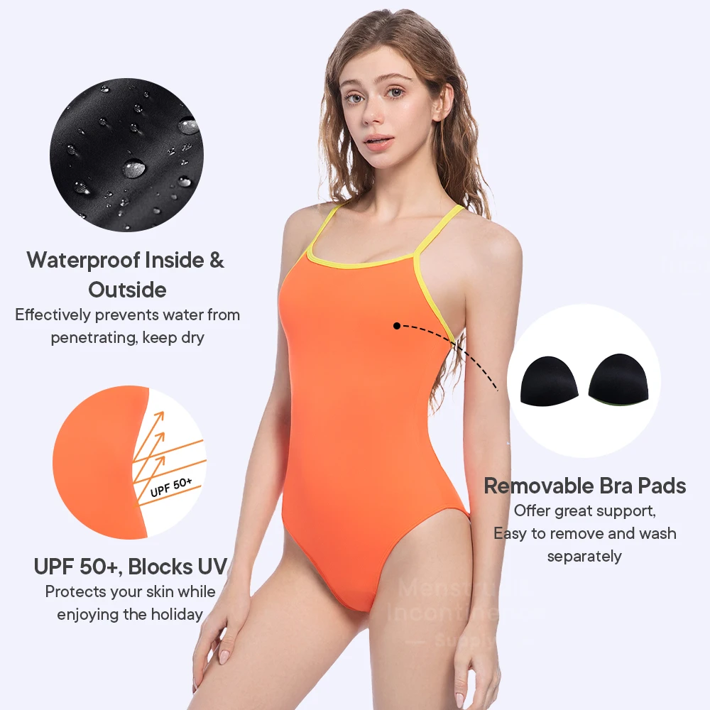 ملابس سباحة للحيض للمراهقين قطعة واحدة ملابس سباحة قابلة للتنفس وقابلة لإعادة الاستخدام 4 طبقات حماية مانعة للتسرب عالية الامتصاص للاستحمام S