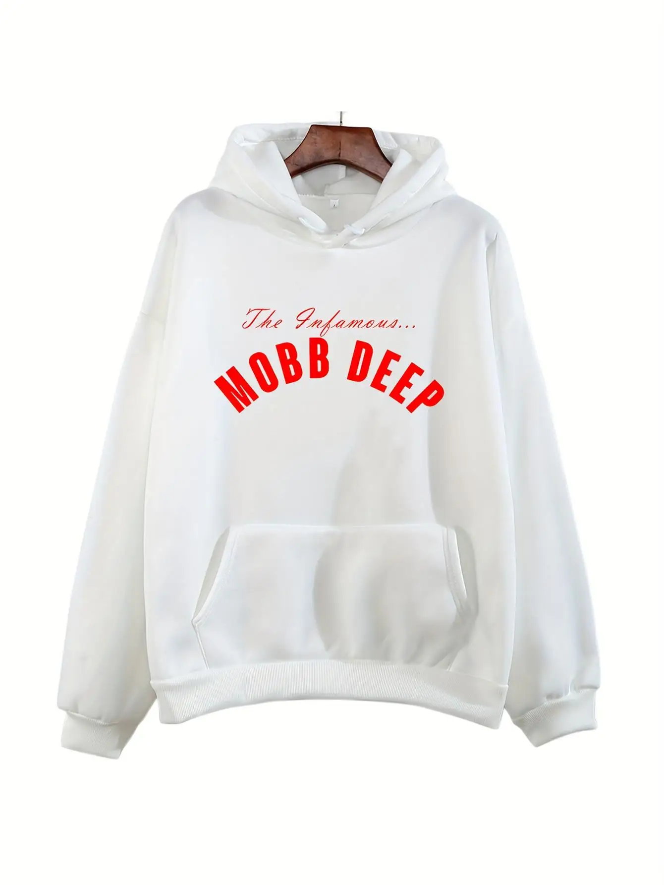 سويت شيرت رجالي بغطاء للرأس برسومات عميقة من Mobb 60% قطن 40% بوليستر مع قلنسوة بحروف هيب هوب حمراء جريئة #1