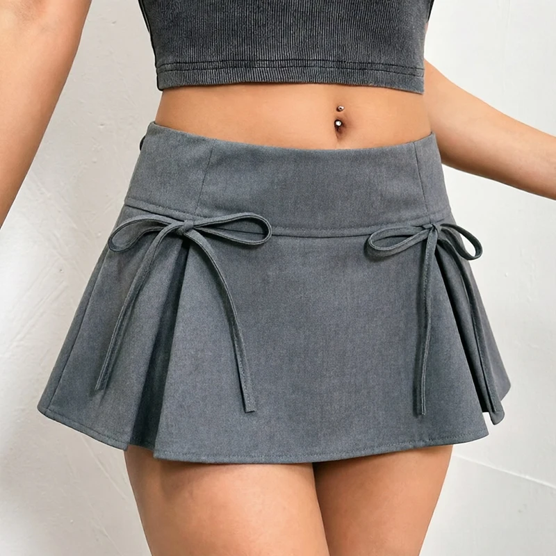 Women Summer Coquette Y2k Mini Skirt Cute Sexy High Waist A-line Ribbon Bow Front Pleated Skirt Cute Skort SchoolGir Preppy